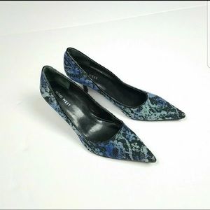Nine West Blue Textured Kitten Heels